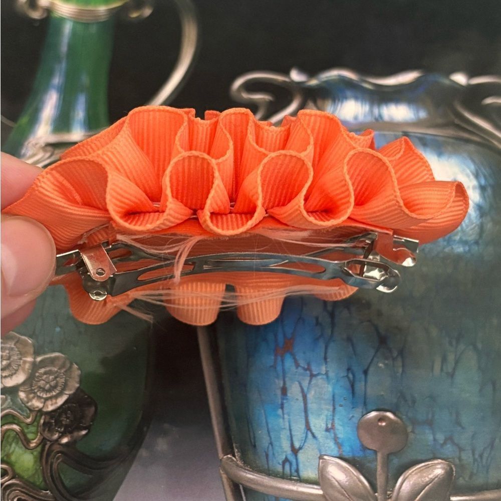 Vintage Hair Accessory Clip Barrette Orange Ruffle Ribbon 1980s 1990s - Picture 8 of 8